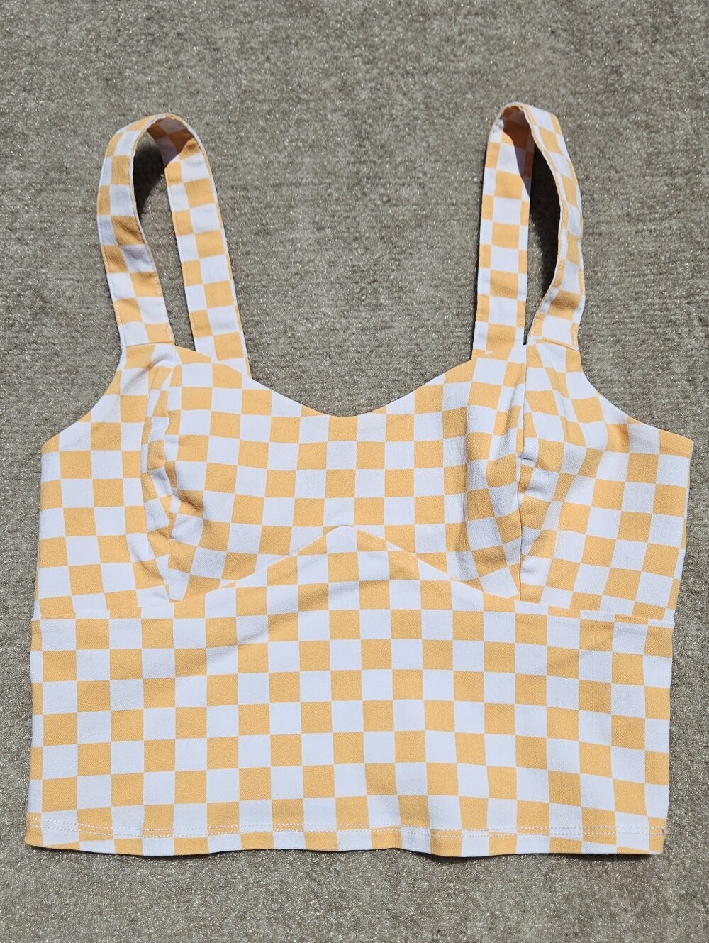 Hollister Orange and White Checkered Crop Top Adjustable Straps Cute Summer Tank